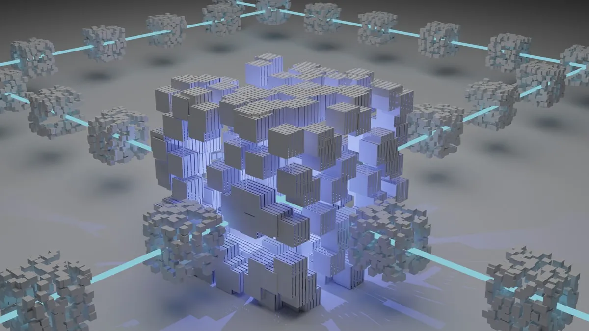 Visualização abstrata de IA e fluxos de dados